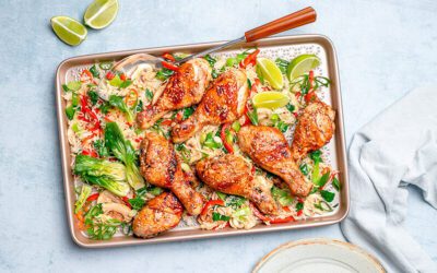 Sticky chicken drumsticks with coconut rice